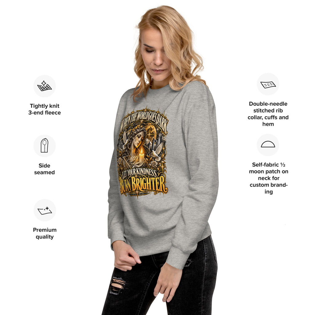 Unisex crewneck sweatshirt, light gray heather, gold graphic front print