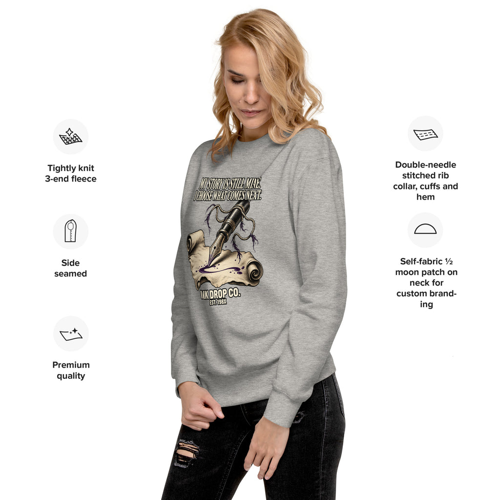 Charcoal heather unisex crewneck sweatshirt with front graphic and ribbed cuffs.