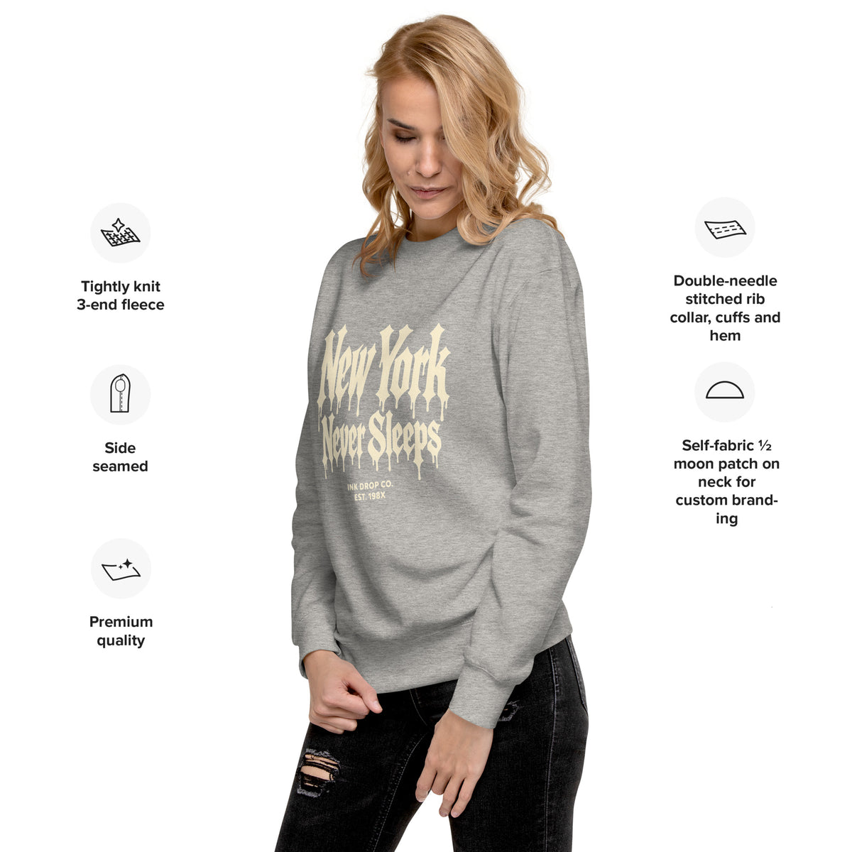 Unisex crewneck sweatshirt in heather gray with front graphic print