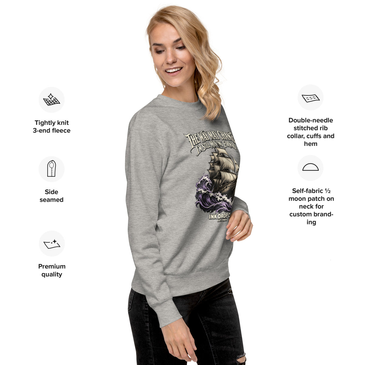 Carbon grey crewneck sweatshirt with front graphic print on chest