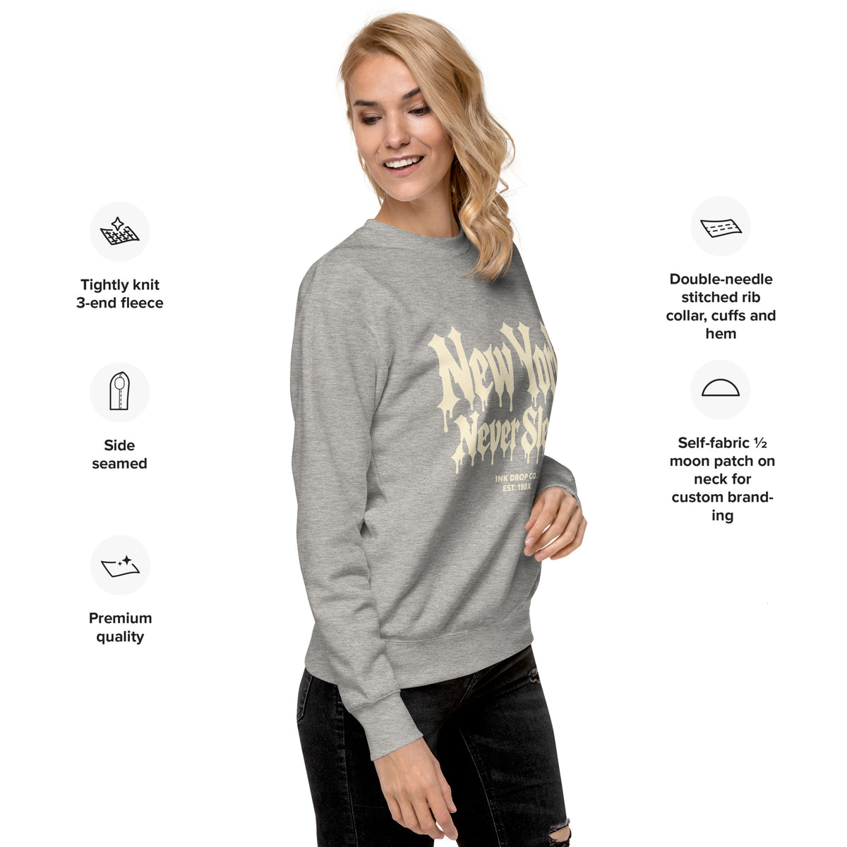 Unisex crewneck sweatshirt in light heather gray with front graphic print