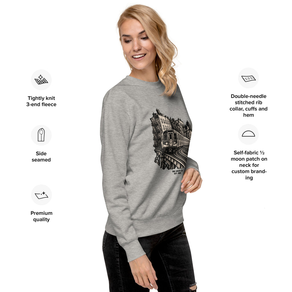 Heather grey unisex graphic crewneck sweatshirt with front city print