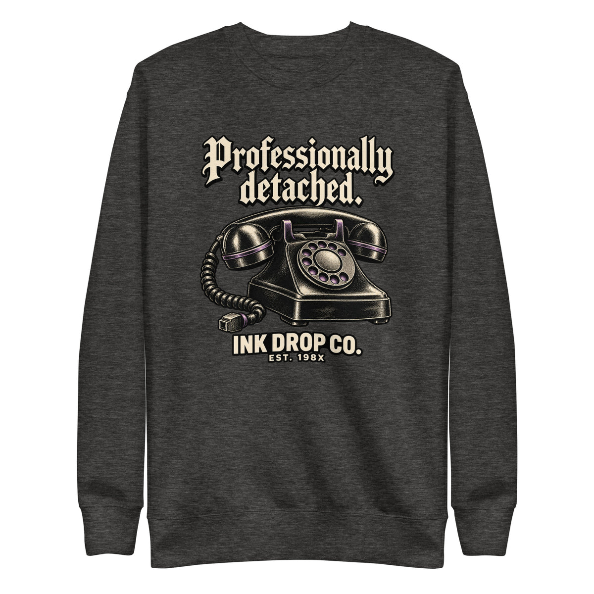 Charcoal heather unisex crewneck sweatshirt with front graphic print and long sleeves