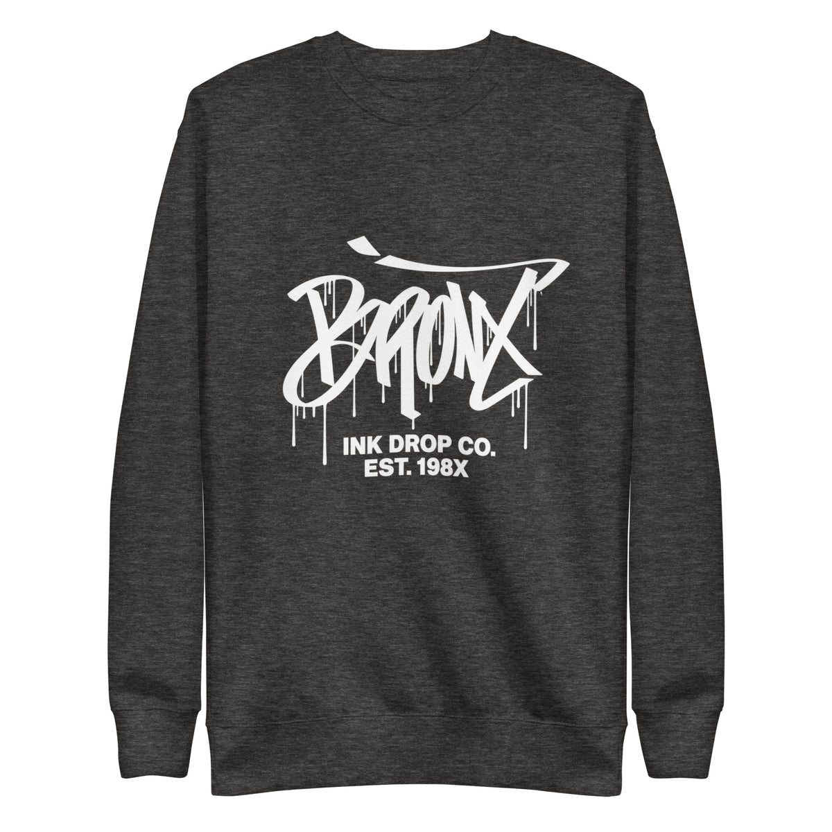 Carbon grey crewneck sweatshirt with front graffiti-style logo graphic print
