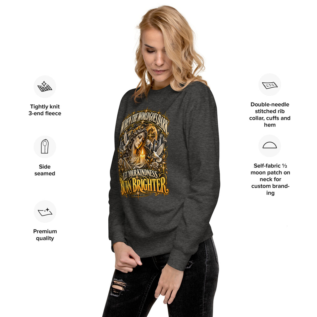 Unisex crewneck sweatshirt, dark charcoal, gold graphic front print