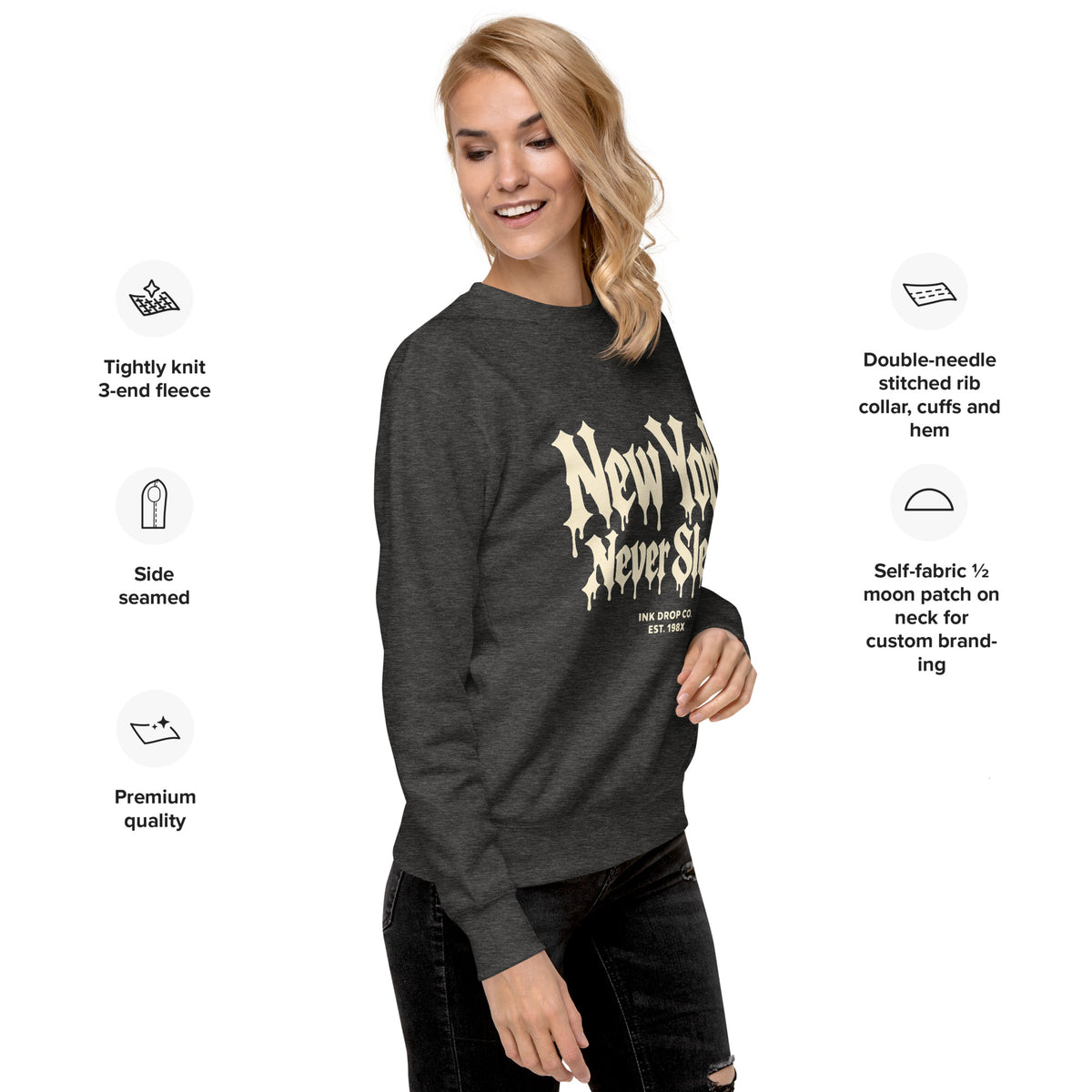 Unisex crewneck sweatshirt in heather gray with oversized front graphic print