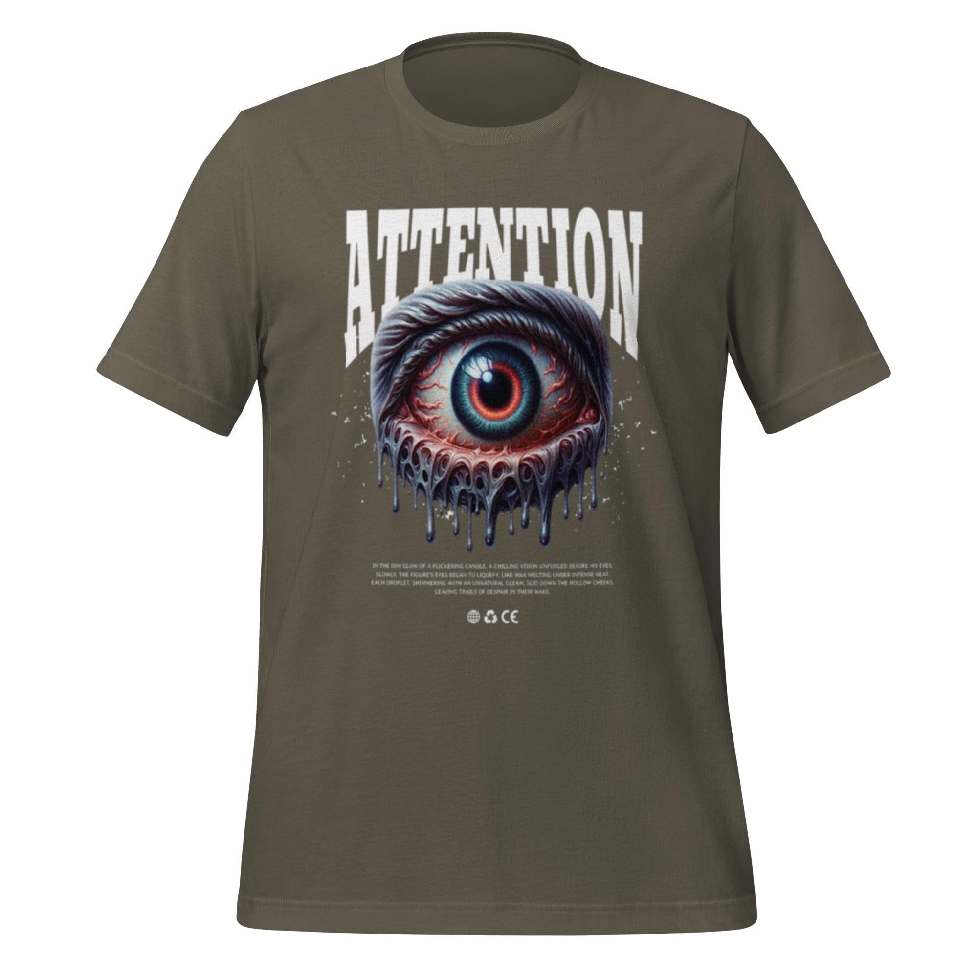 Men's graphic T-shirt in army green with front eye and ATTENTION print