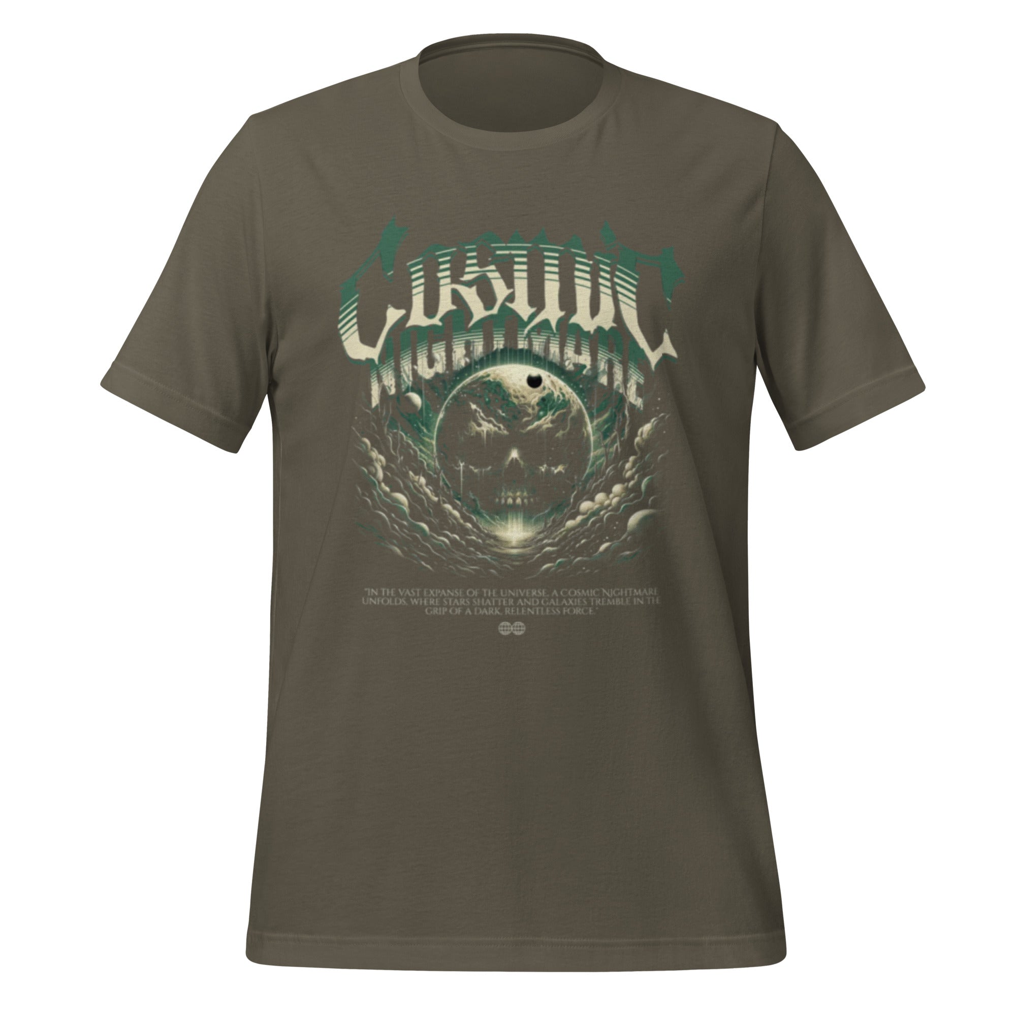 Unisex army green graphic T-shirt with skull moon front print