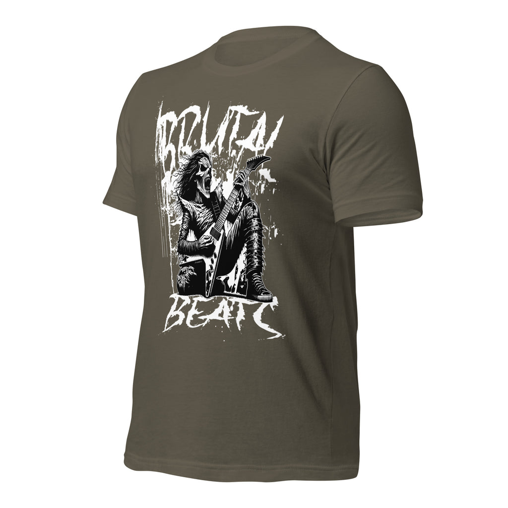 Olive unisex graphic T-shirt with back rock musician and text print