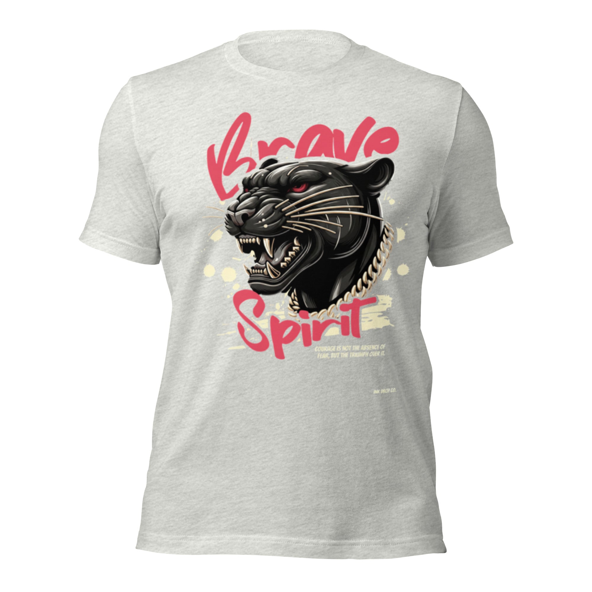 Women's graphic T-shirt, light ash gray, front panther head with Spirit graphic