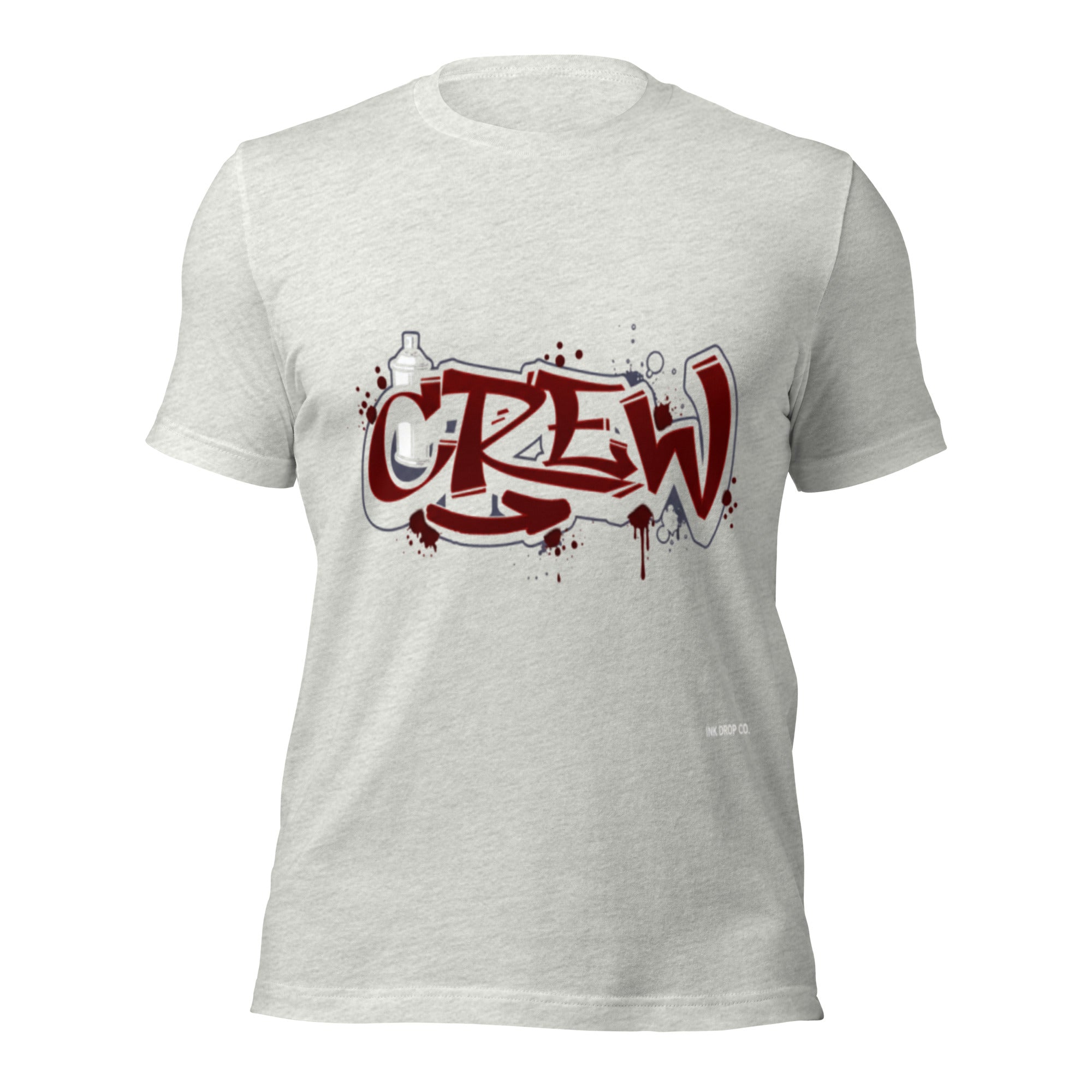 Women's crew-neck t-shirt, light grey, red graffiti-style front graphic