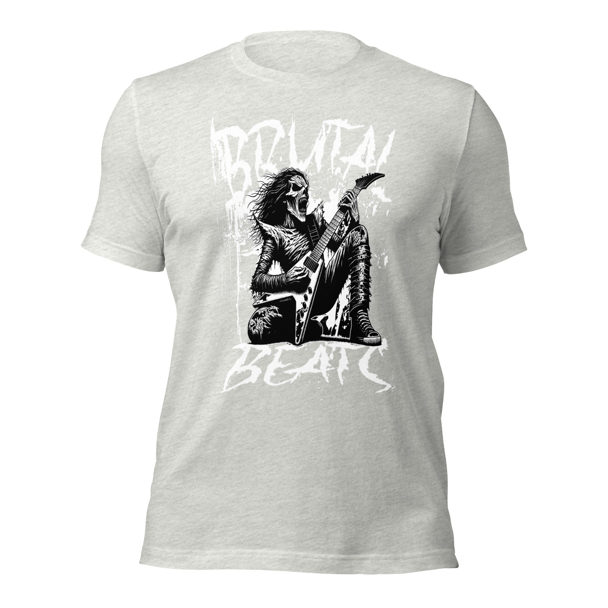Light heather gray unisex graphic T-shirt with front rock musician and text print