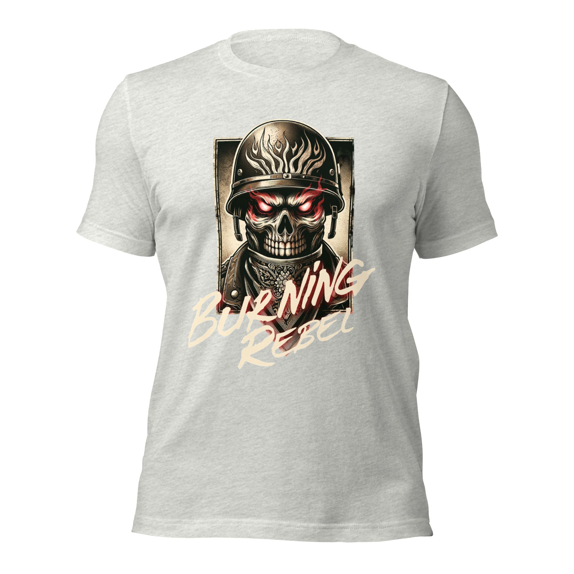 Unisex graphic T-shirt, light grey, skull-in-helmet front print