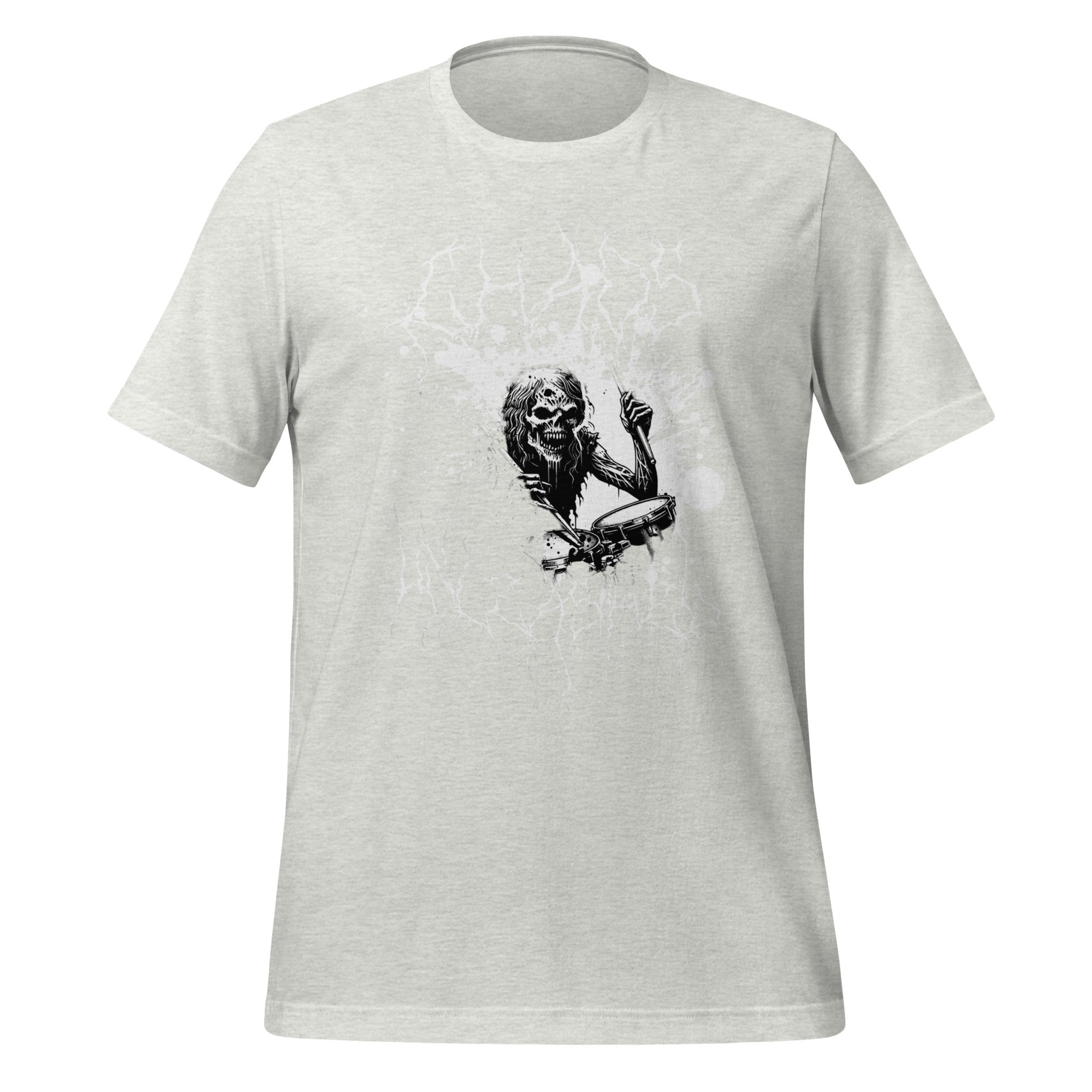 Men's ash grey graphic T-shirt with small skull and lightning front print