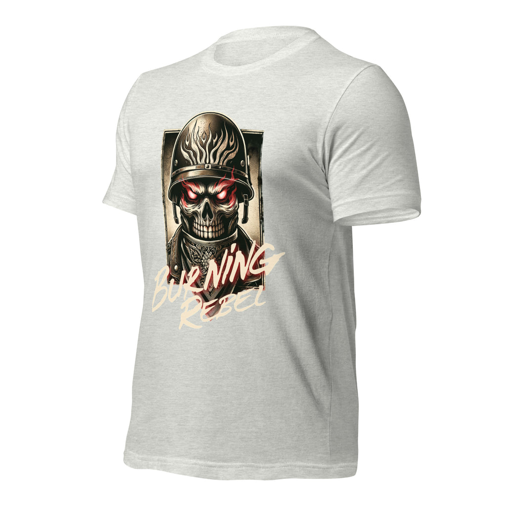 Unisex graphic T-shirt, light grey, skull-in-helmet graphic on back