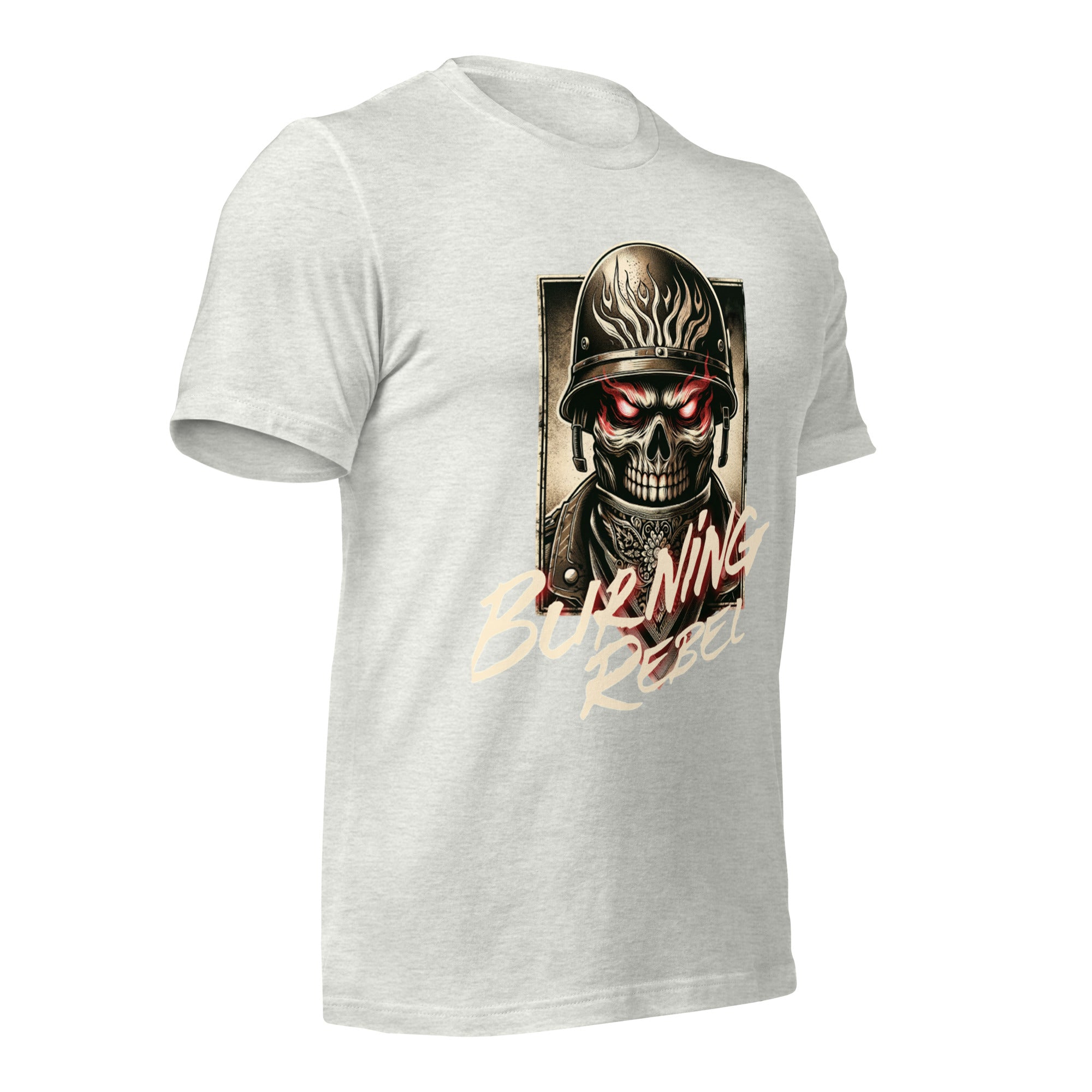 Unisex graphic T-shirt, light grey, skull-in-helmet front graphic