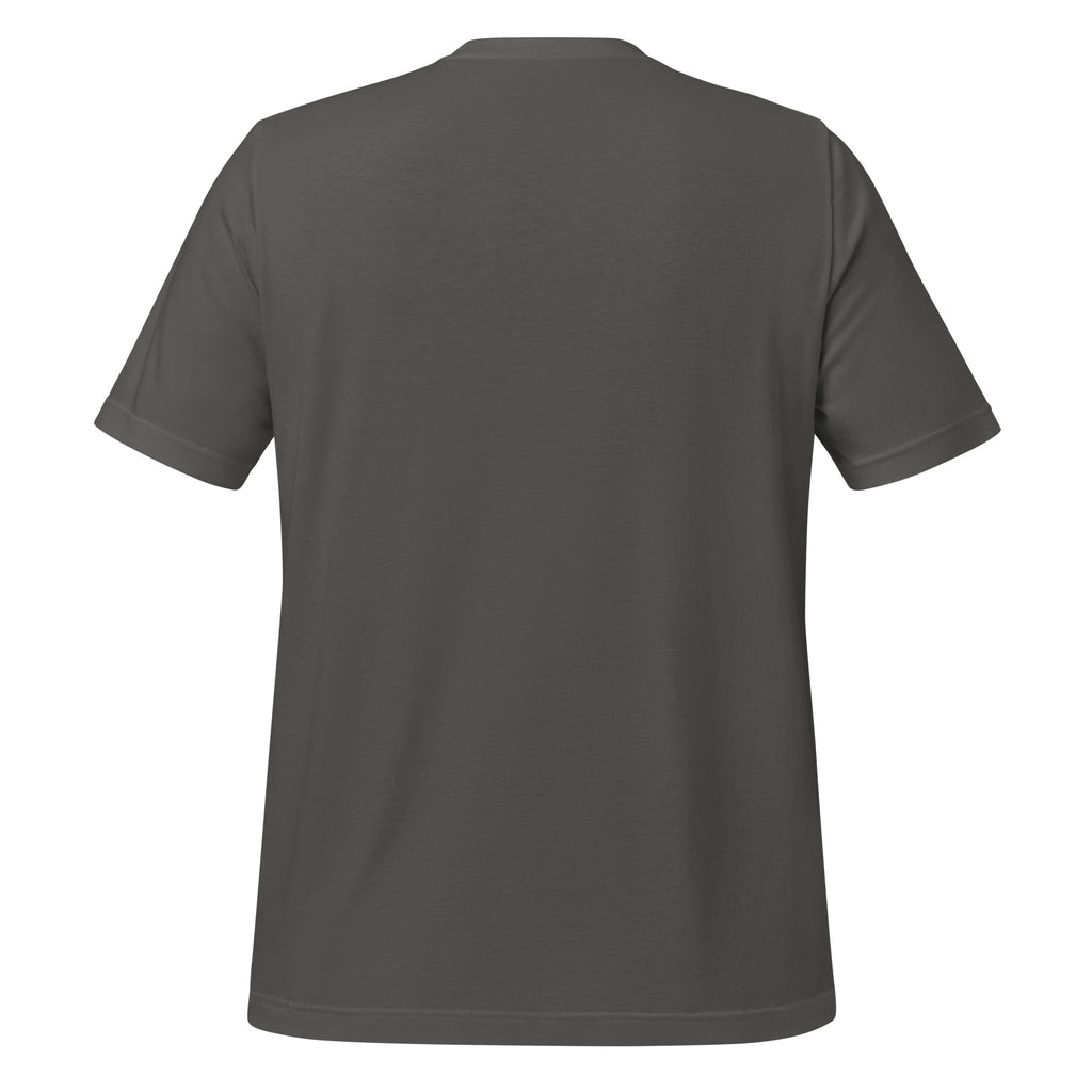 Asphalt graphic T-shirt back view, plain solid fabric, short sleeves