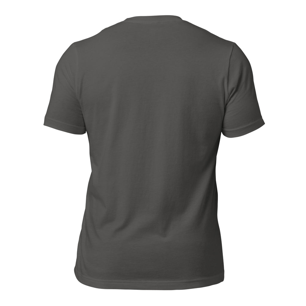 Dark grey unisex T-shirt with plain back view, short sleeves