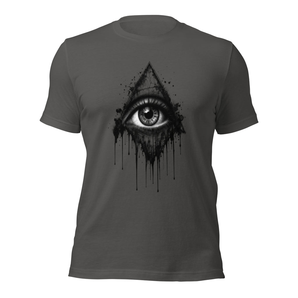 Women's asphalt grey T-shirt with all-seeing eye drip graphic on front