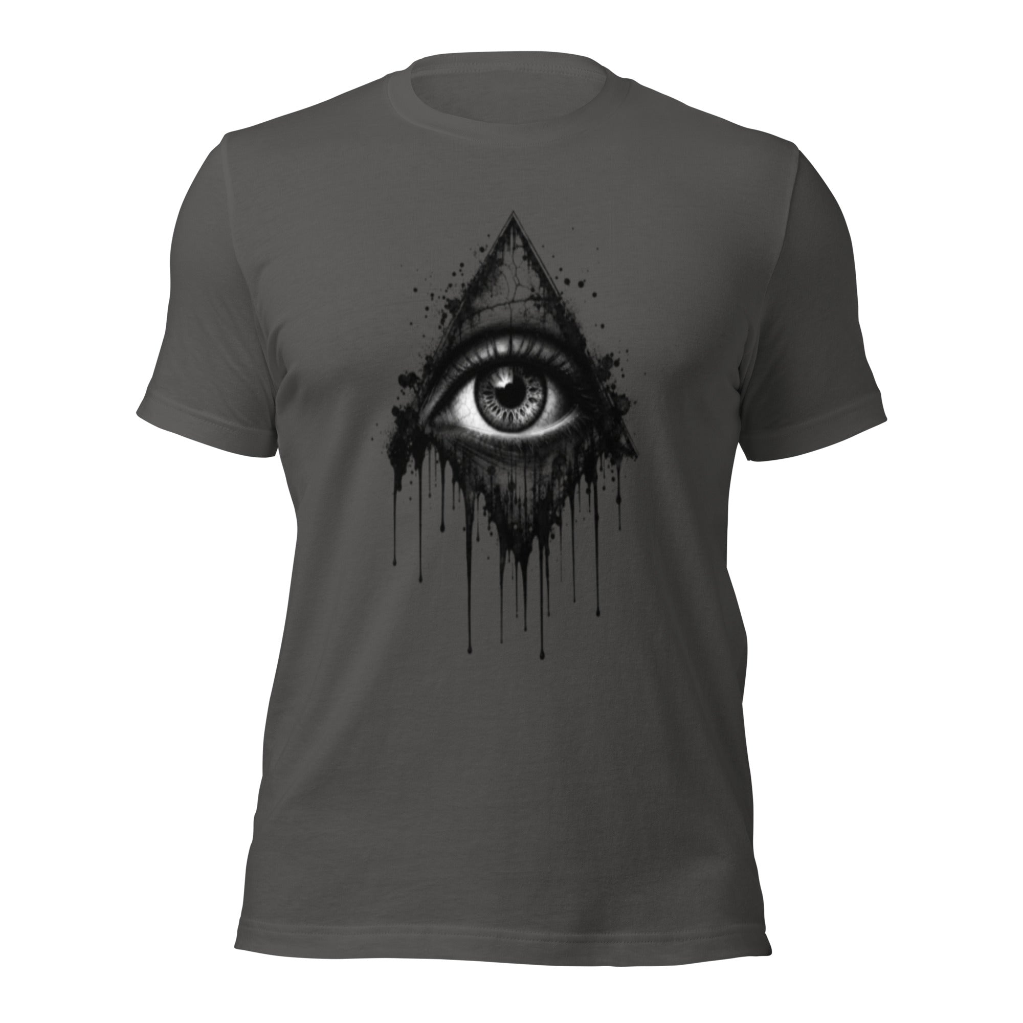 Women's asphalt grey T-shirt with all-seeing eye drip graphic on front