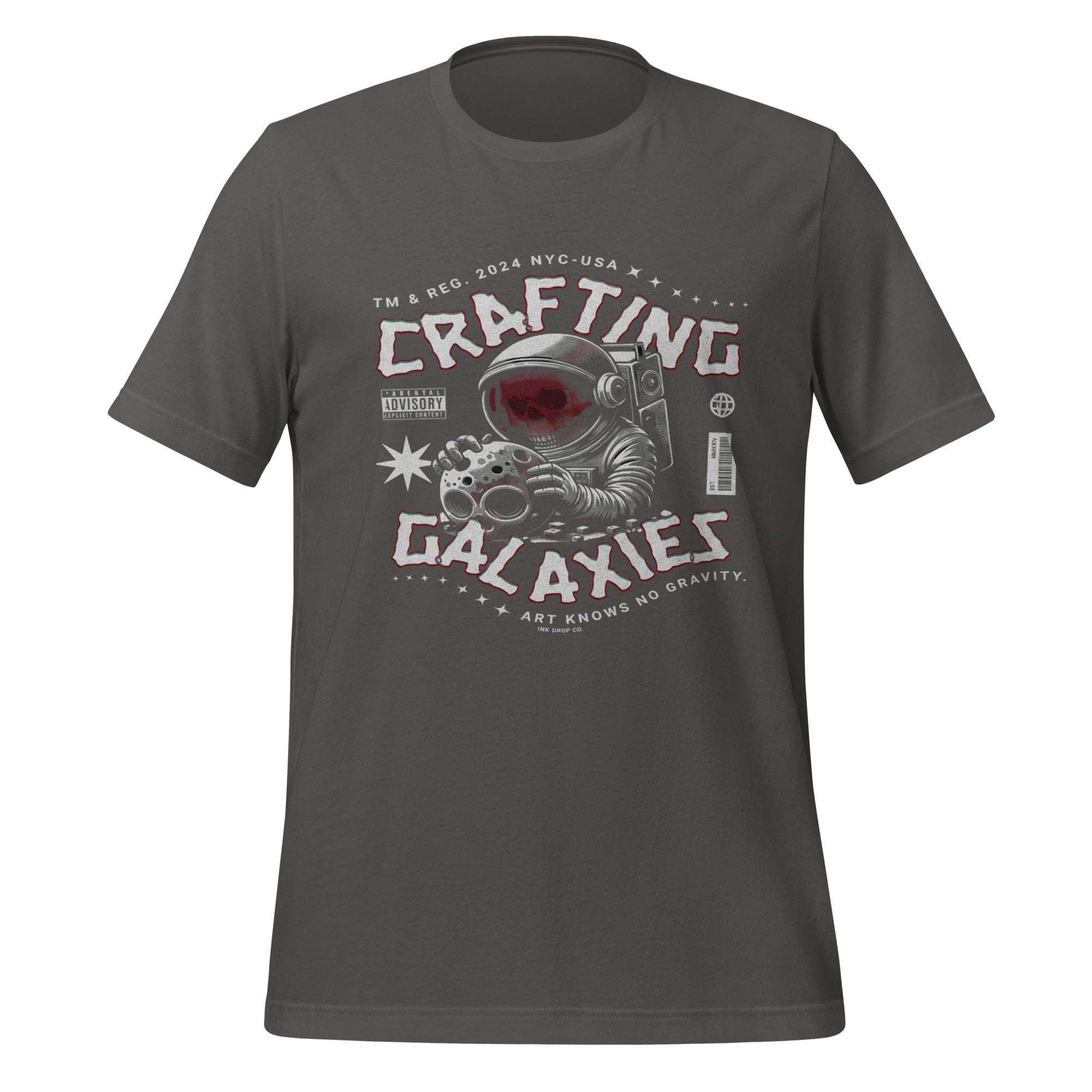 Men's graphic T-shirt in asphalt grey with front galaxy craft print