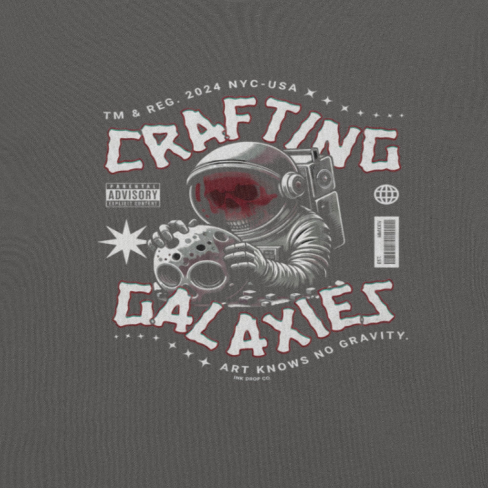 Asphalt grey graphic T-shirt with astronaut and galaxy logo print