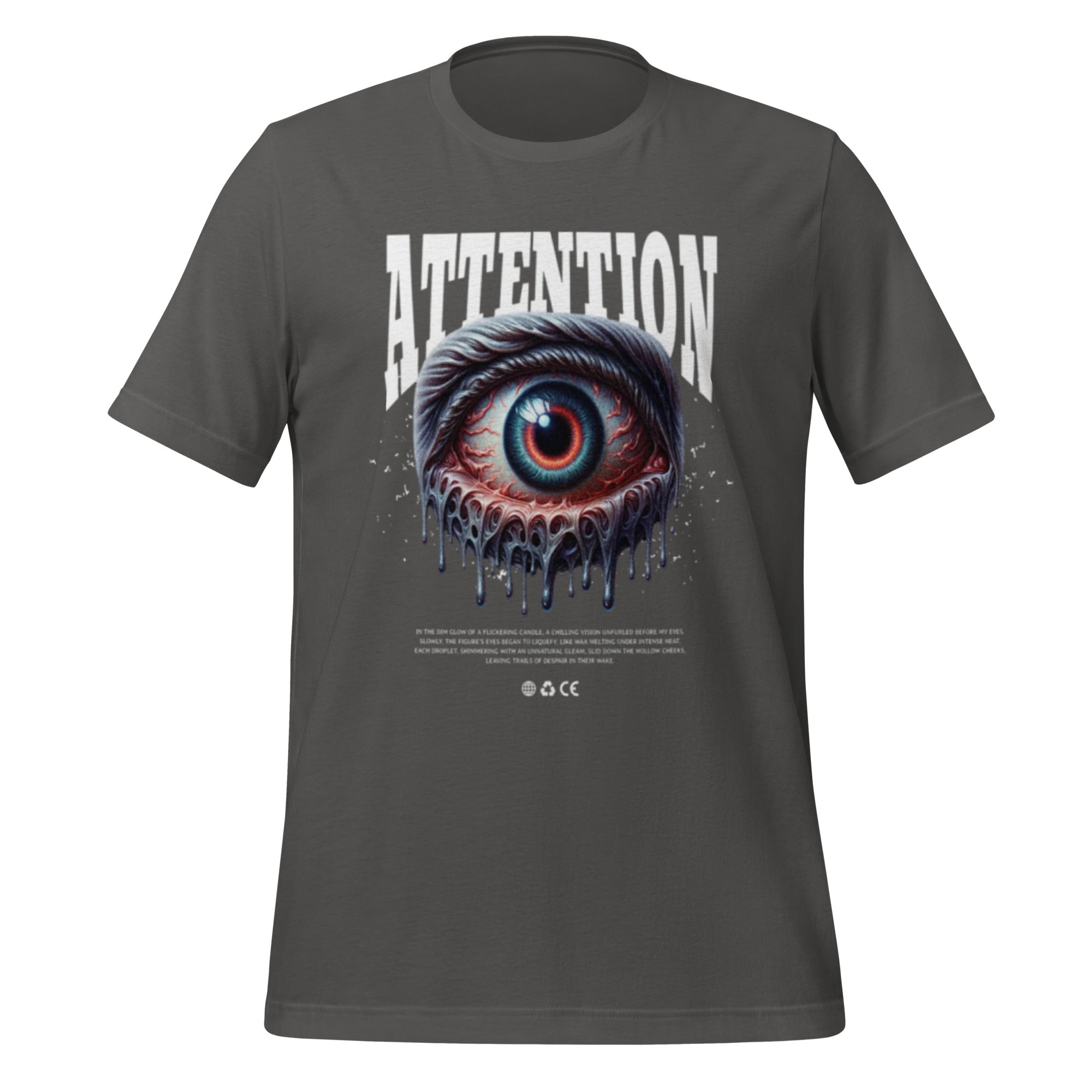 Men's graphic T-shirt in asphalt grey with front eye and ATTENTION print