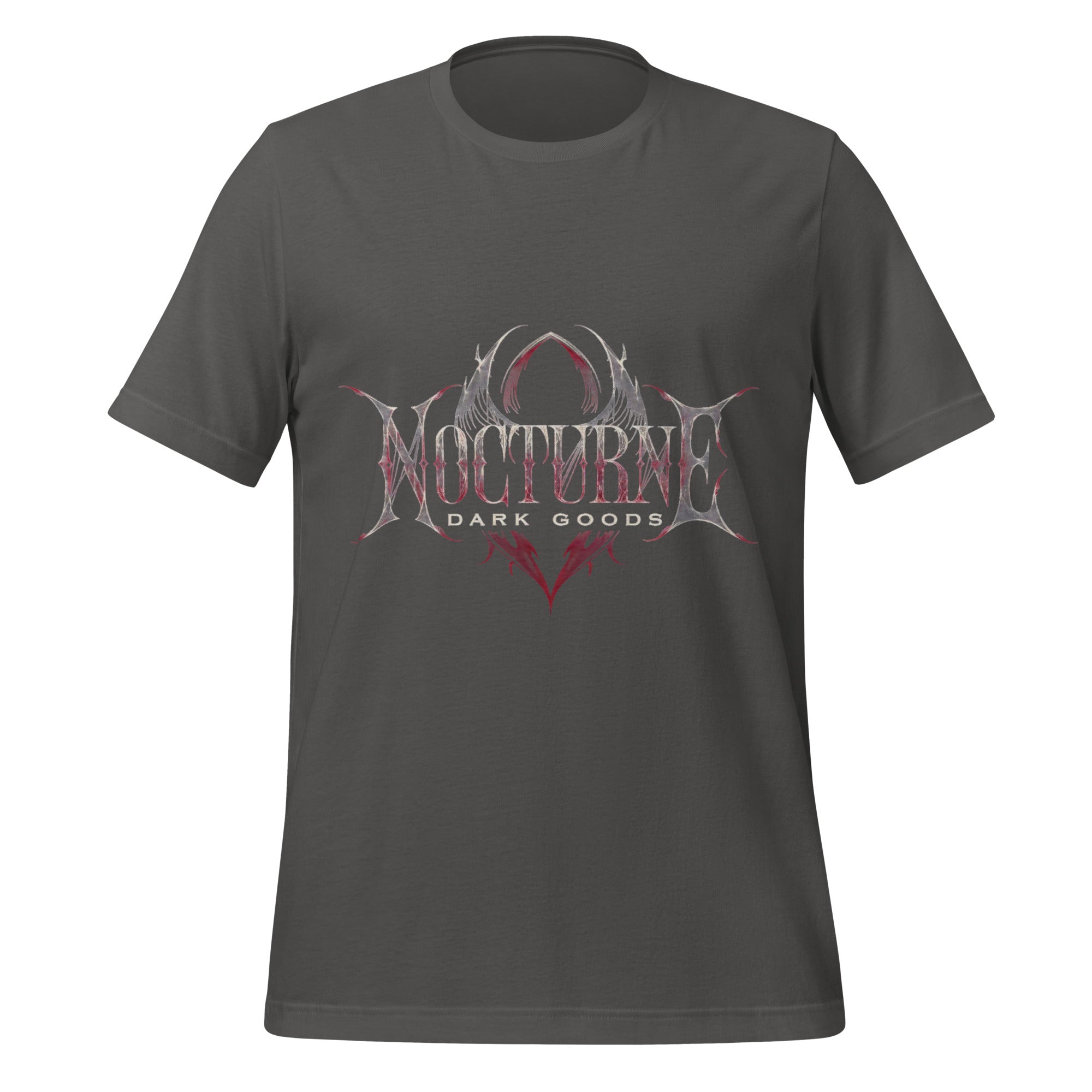 Men's asphalt dark grey graphic t-shirt with Nocturne Dark Goods chest logo