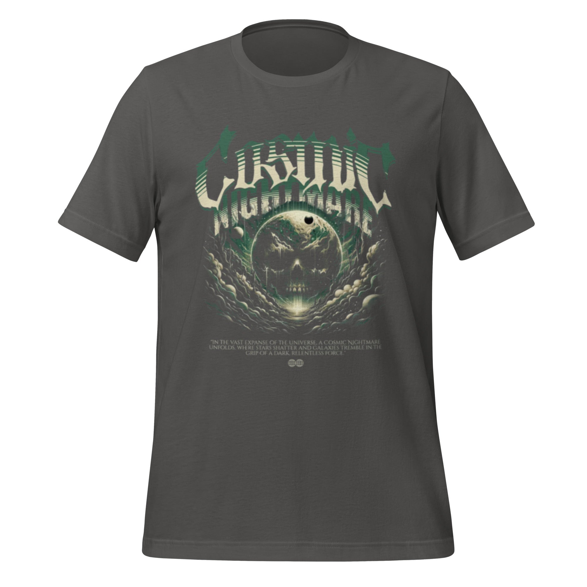 Unisex asphalt grey graphic T-shirt with skull moon front print
