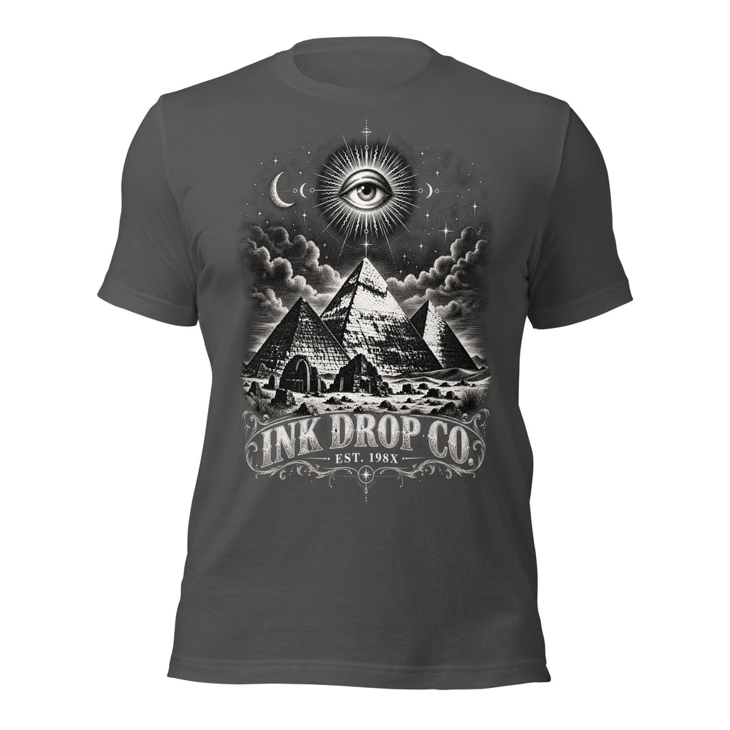 Black unisex T-shirt with eye-and-pyramid graphic on front