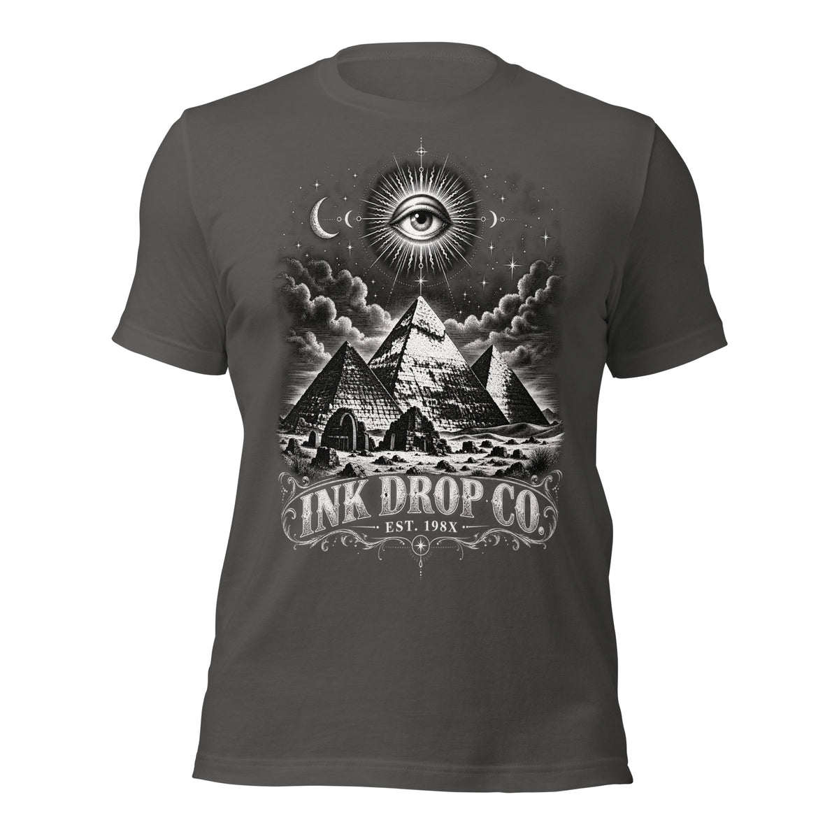 Black unisex T-shirt with eye-and-pyramid graphic on front
