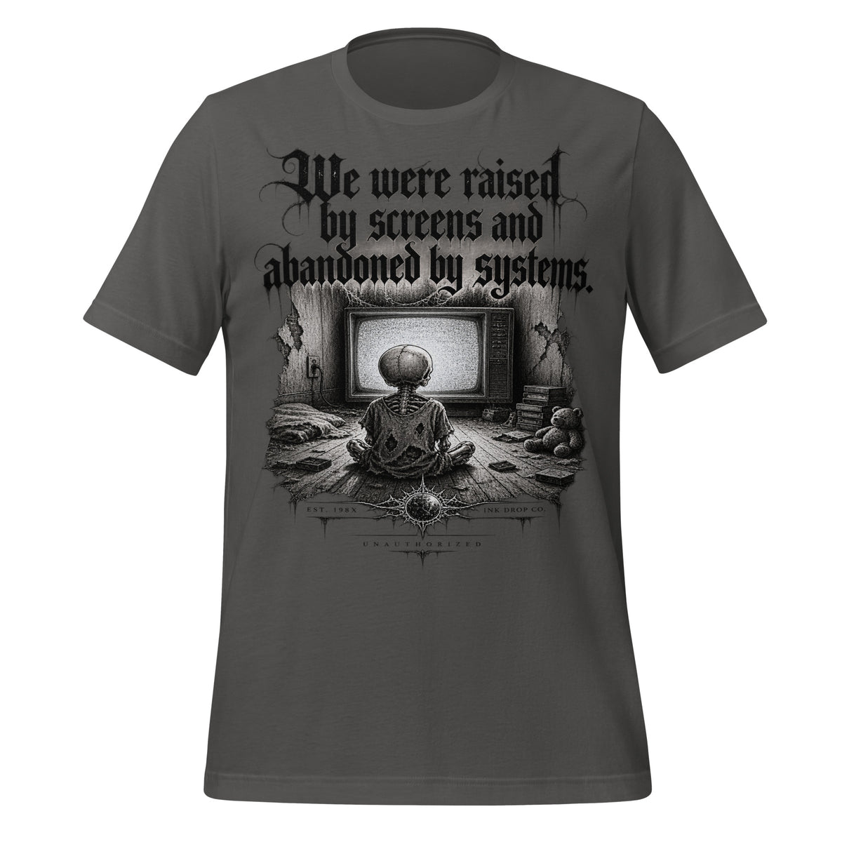 Men's black graphic crewneck T-shirt with front artwork print