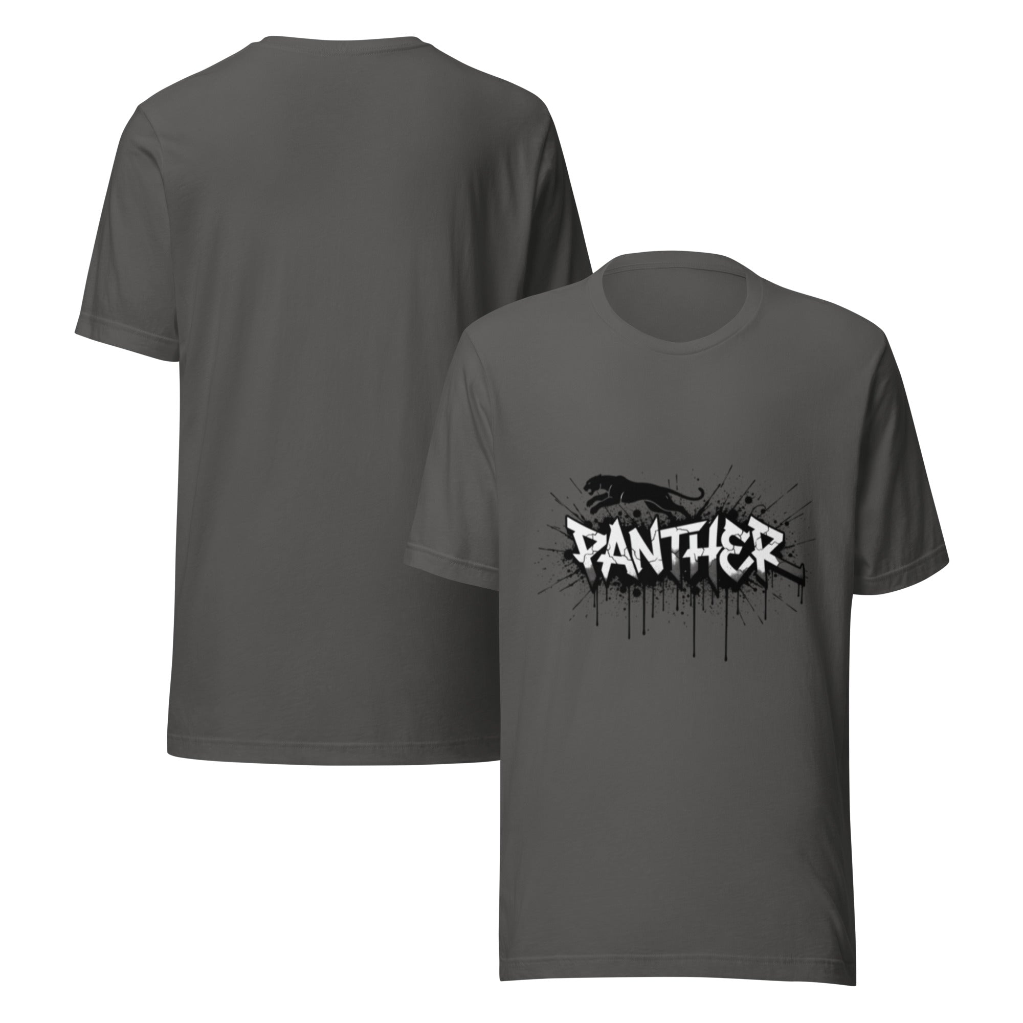 Unisex graffiti panther T-shirt, asphalt grey, front graphic and crew neck
