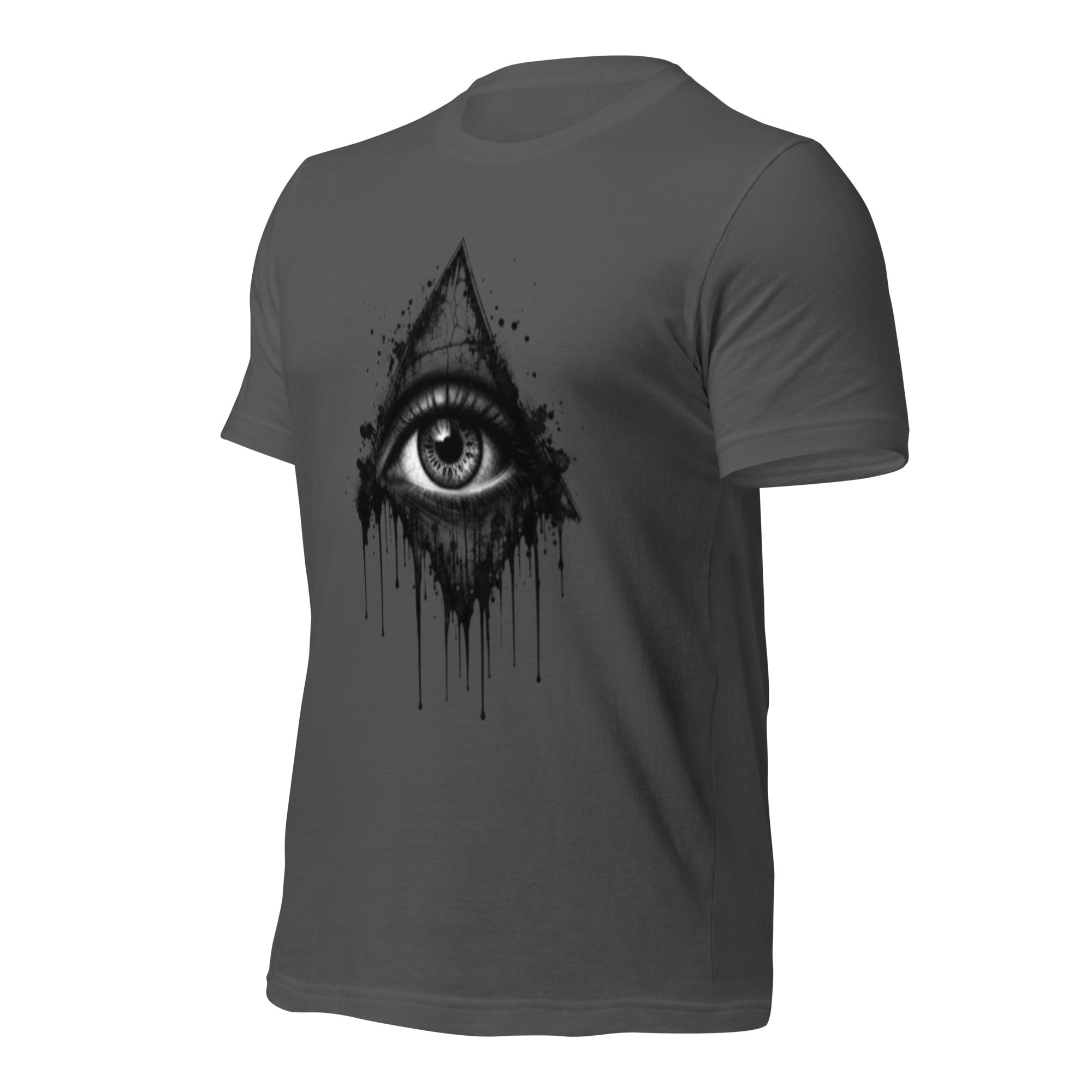 Women's dark grey T-shirt with black eye drip graphic on the chest