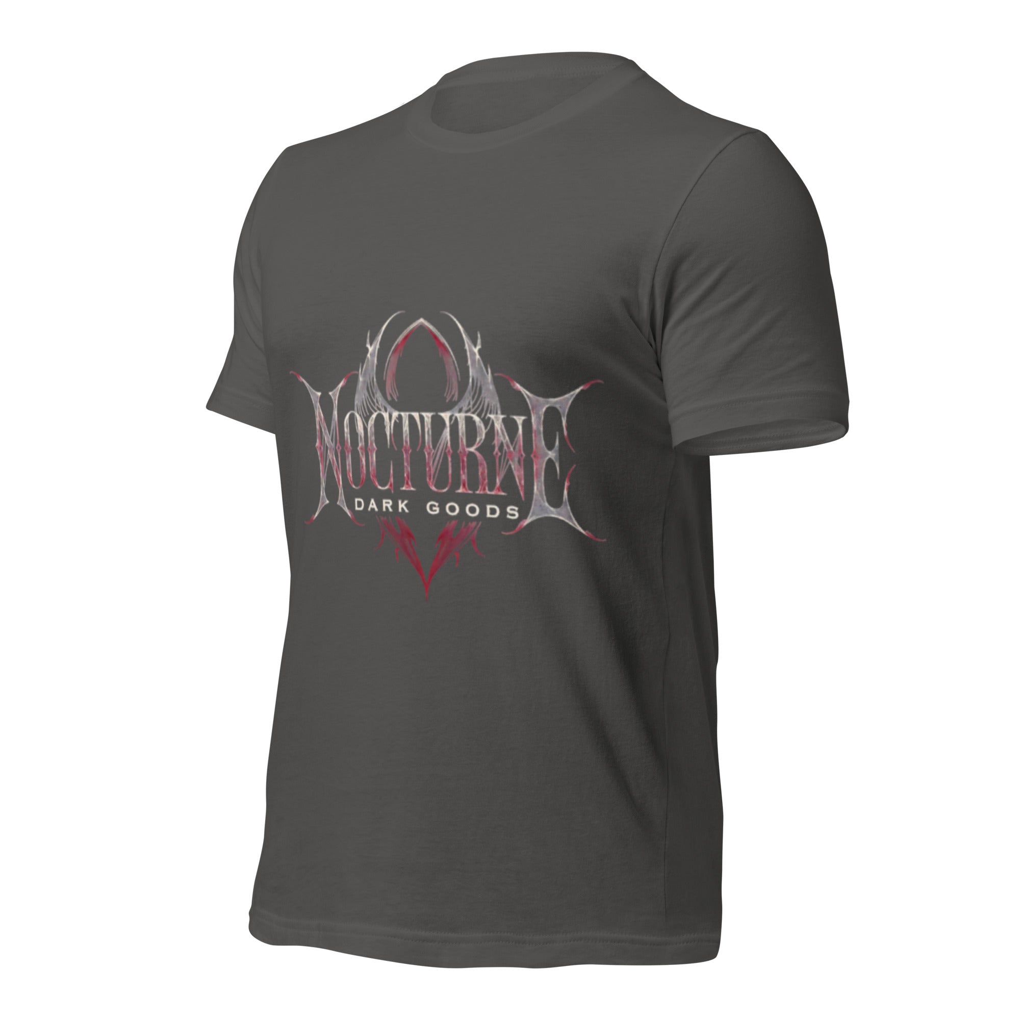 Dark grey unisex graphic T-shirt with large front "Nocturnal Dark Goods" print