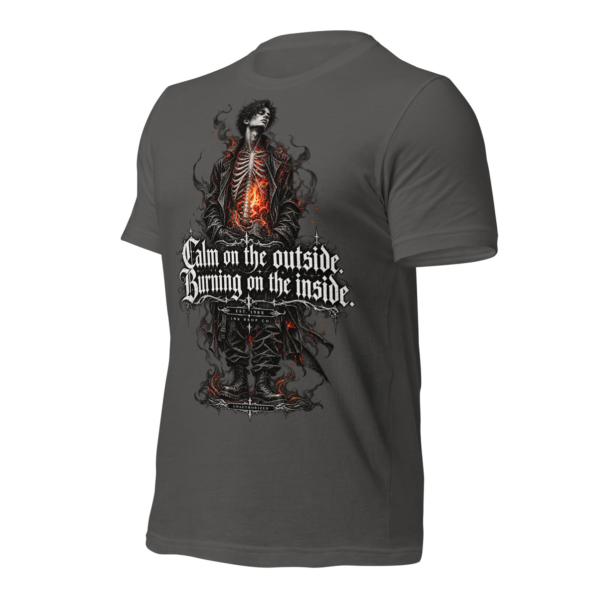 Anxiety women's graphic tee, asphalt gray with back graphic print and text