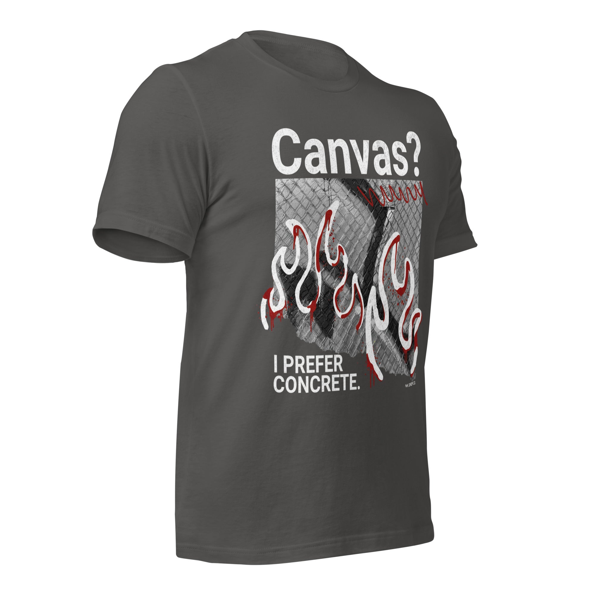 Women's graphic t-shirt, dark grey, front flame graphic and 'I Prefer Concrete.'