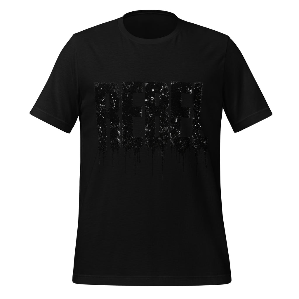 Black men's Rebel Ink Splash graphic T-shirt, front view with ink-splash print