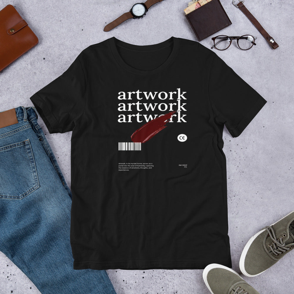 Men's graphic T-shirt, black, crew neck, front red brushstroke artwork print