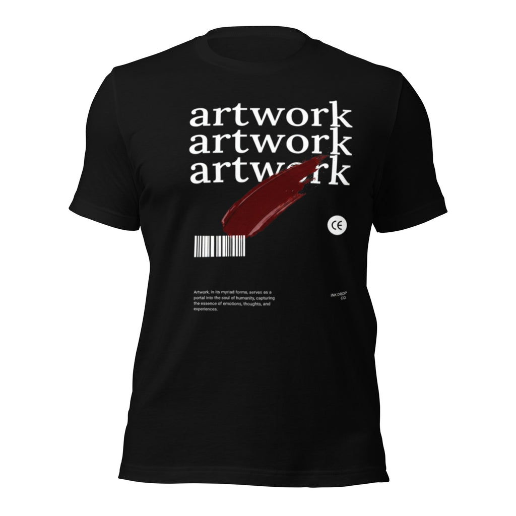 Women's graphic T-shirt, black, back print with red slash and white text