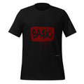 Men's graphic T-shirt, black, red BA$IC logo with drip design on front.