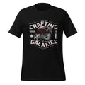 Unisex graphic T-shirt in black, front 'CRAFTING GALAXIES' space logo