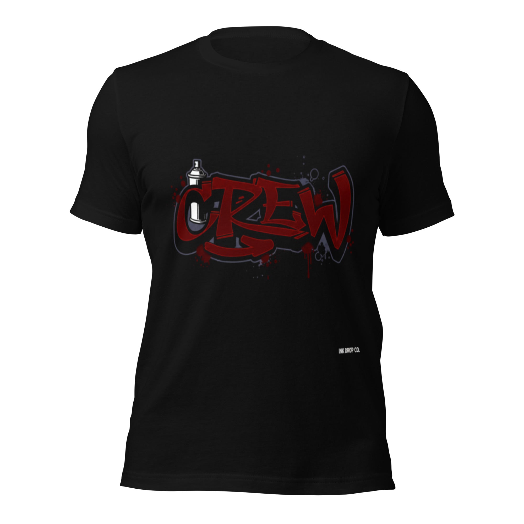 Women's crew-neck t-shirt, black, red-and-grey graffiti-style front graphic