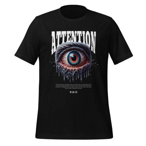 Men's graphic T-shirt in black with front eye and 'ATTENTION' print