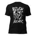 Black unisex graphic t-shirt, front skull-and-guitar logo print