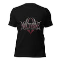 Women’s graphic t-shirt by Ink Drop Co., black with Nocturna Dark Goods logo on front