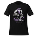 Black men’s graphic crew-neck T-shirt with purple skull face print