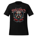 Black graphic tee with snarling bulldog front print and chain details