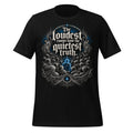 Men's gothic graphic tee, black, front skull-tree print with blue text