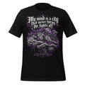 Men's black graphic T-shirt with purple brain and city slogan front print